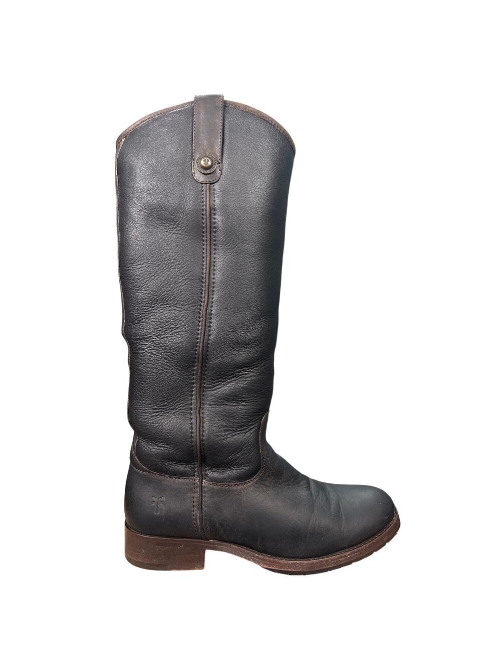 Frye Melissa Button Shearling Lined Brown Leather Riding Boot Size US 7.5 B